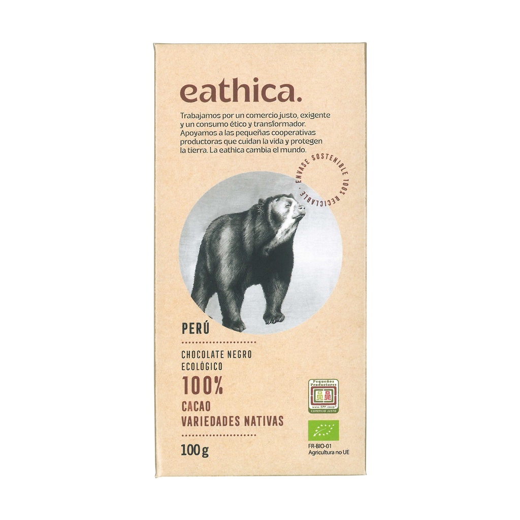 Xocolata negra 100% cacau Perú 100 g - Eathica