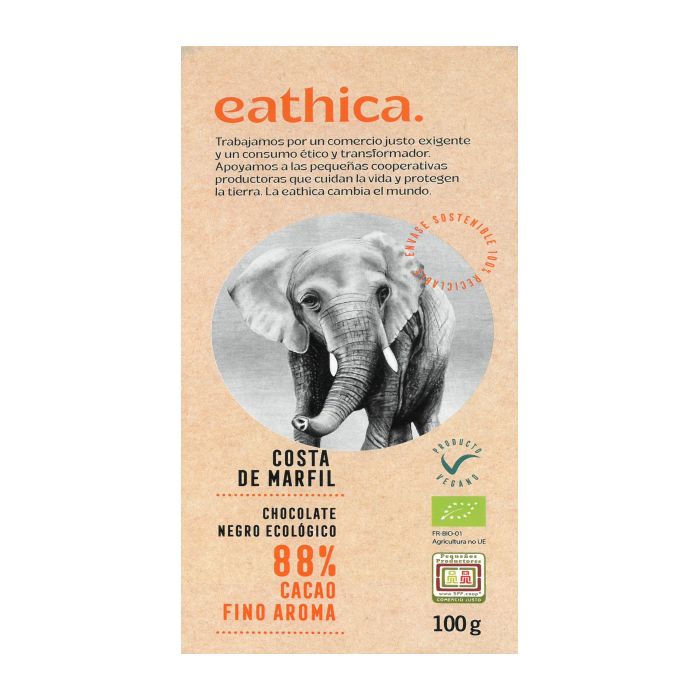 Xocolata negra 88% Costa Marfil 100 g - Eathica