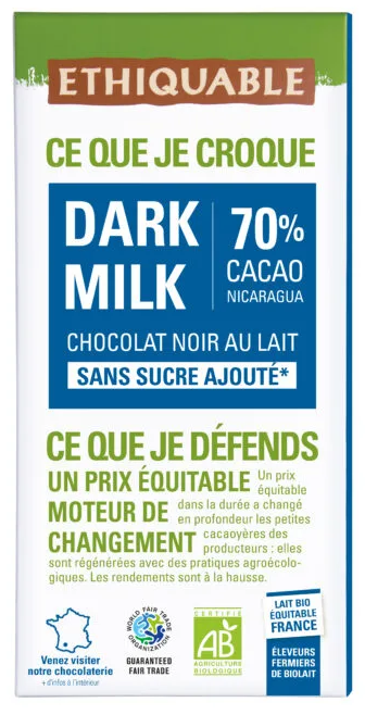 Xocolata llet 70% dark milk s/ sucre 100 g