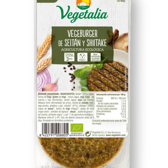 Vegetalia -vegeburguers 4 UN. seitan i shitake 320g