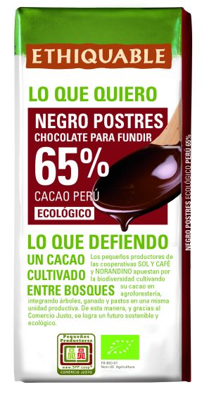 Xocolata Bio Negra  65% per fondre 200 g