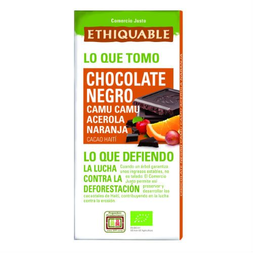 Xocolata negra Bio camu camu, atzerola, taronja 100 gr