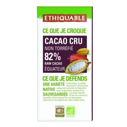 Xocolata negra 82% cacau cru Ecuador 80 g - Ethiquable